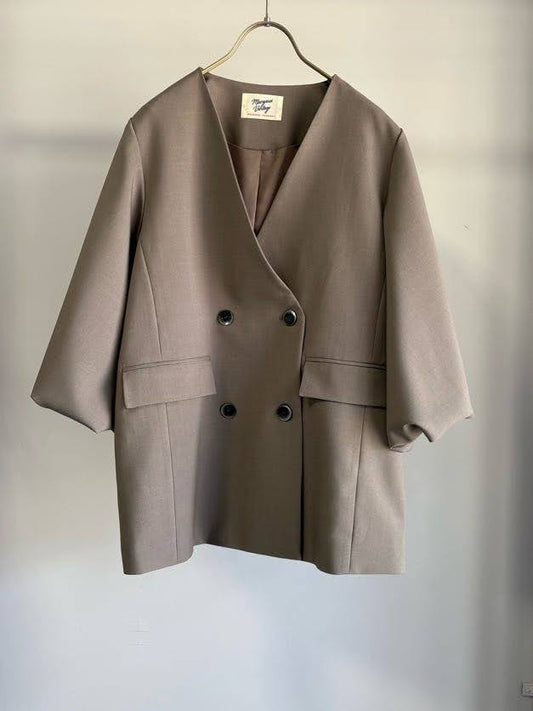 Balloon Sleeve Collarless Jacket