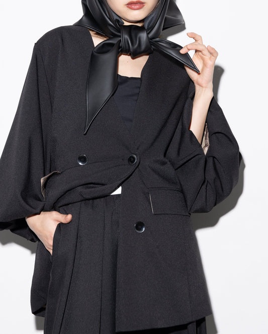 Balloon Sleeve Collarless Jacket