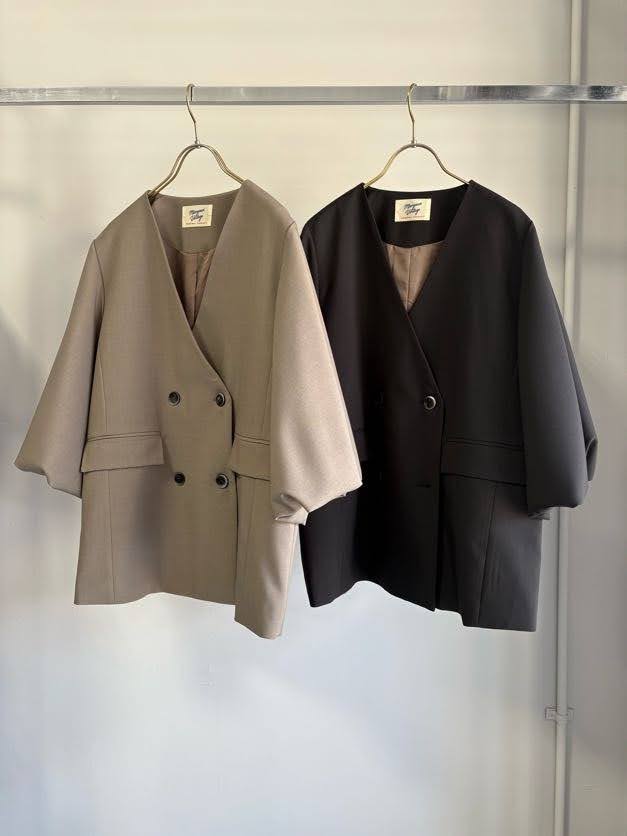 Balloon Sleeve Collarless Jacket