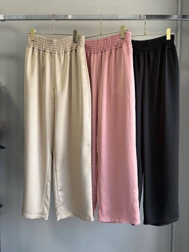 Elastic Waist Satin Pants