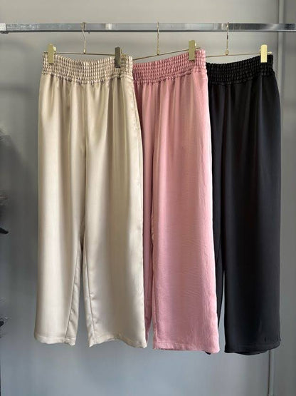 Elastic Waist Satin Pants